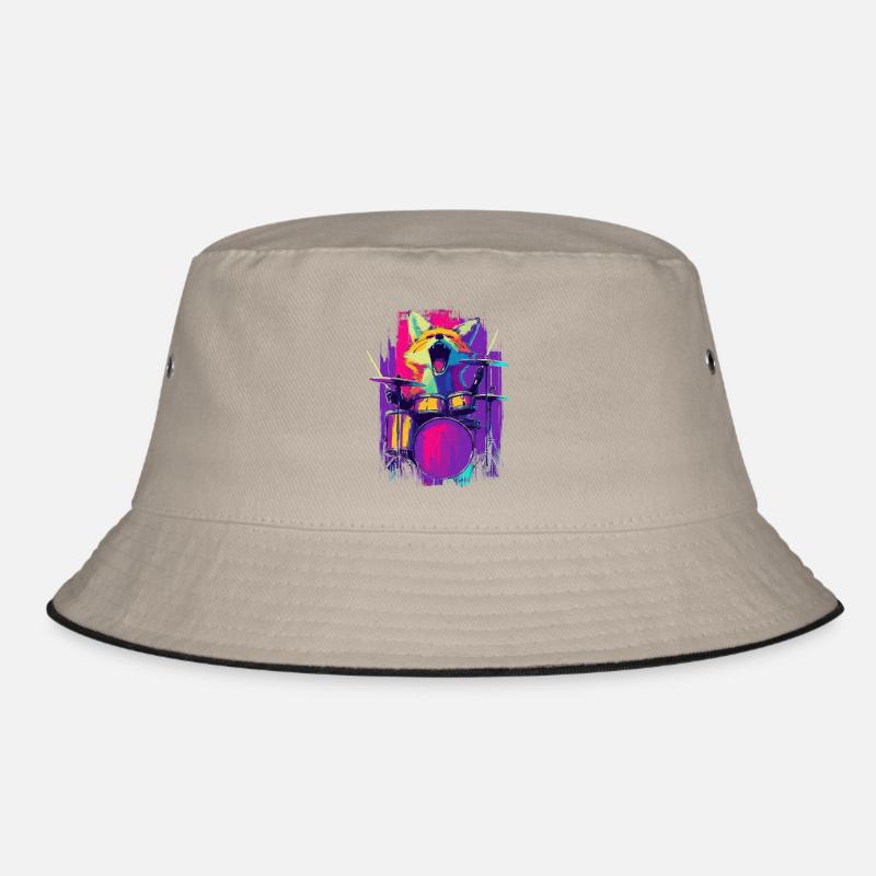 Wild Fox on Drums - Rock Drummer Gift Bucket Hat