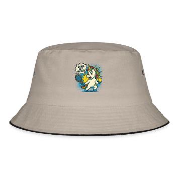 Tennis Unicorn Retro, Game Set Match, Fun - Bucket Hat - khaki/black - Front