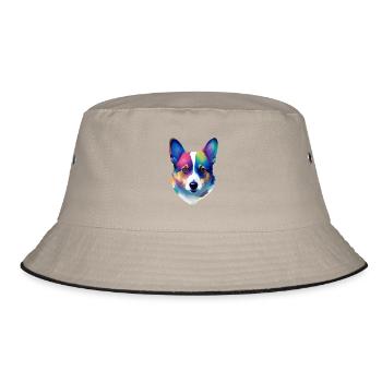 Pembroke Welsh Corgi Colorful Pop Art Dog - Bucket Hat - khaki/black - Front
