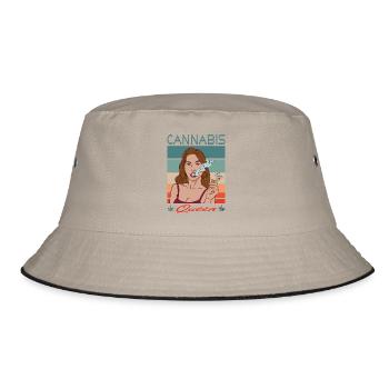 Cannabis Queen Outfit - Lustiges Hanf Geschenk - Bucket Hat - Khaki/Schwarz - Vorne