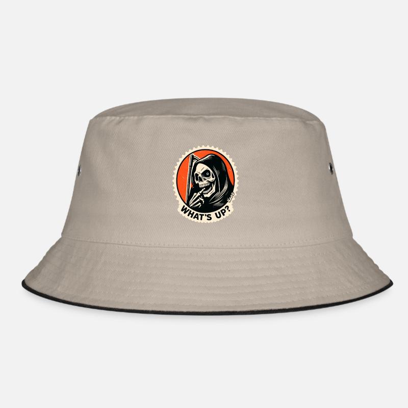Skeleton Grim Reaper greets, What's up? What's up Bucket Hat