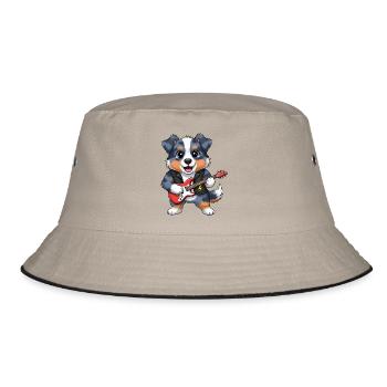 Rockender Hund mit Gitarre - Bucket Hat - Khaki/Schwarz - Vorne