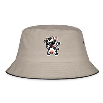 Cow, Dabbing, Calf, Farm Animal, Cute Cow - Bucket Hat - khaki/black - Front