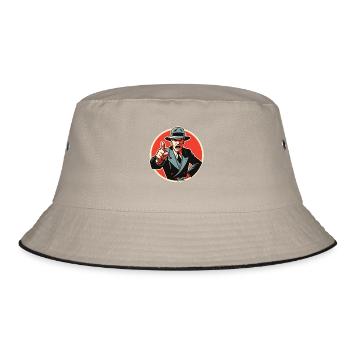 Retro-Noir-Mobster-Typ zeigt auf - Bucket Hat - Khaki/Schwarz - Vorne