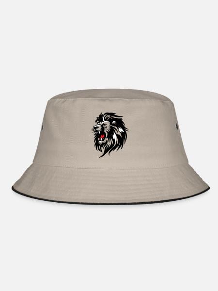 Rowing Lion Silhouette with Red Tongue - Bucket Hat - khaki/black - Front