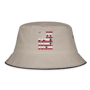 Jet Fighter USA Flagge – Pilot Flugzeug - Bucket Hat - Khaki/Schwarz - Vorne