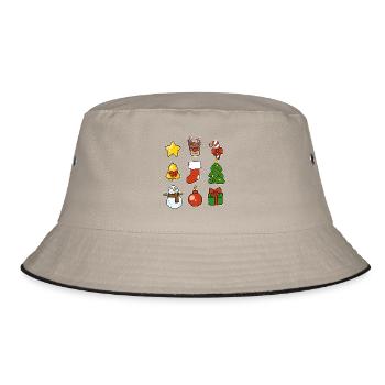 Weihnachts Symbole Sticker Set Advent Weihnachten  - Bucket Hat - Khaki/Schwarz - Vorne