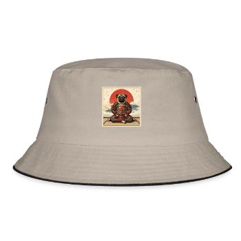Samurai Mopshund Krieger Japanisches Kunstdesign - Bucket Hat - Khaki/Schwarz - Vorne