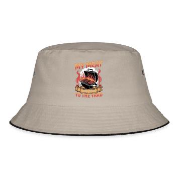 BBQ Grilling Meat Smoking Barbecue - Bucket Hat - Khaki/Schwarz - Vorne