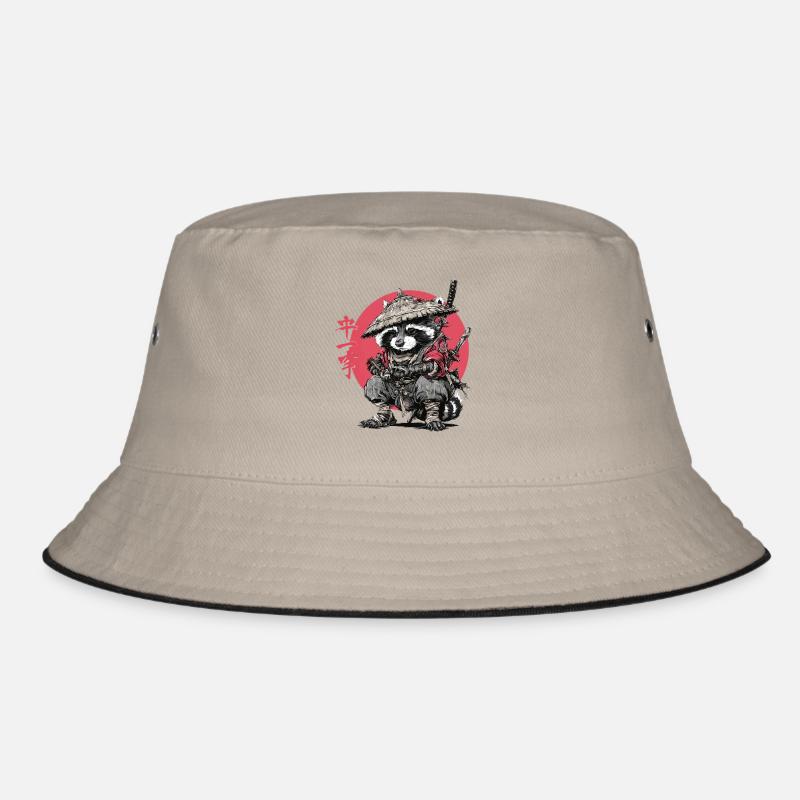 Waschbär-Samurai im Roten Kreis Bucket Hat