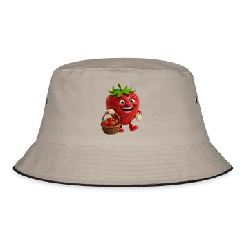 Erdbeere mit Gesicht - Bucket Hat - Khaki/Schwarz - Vorne