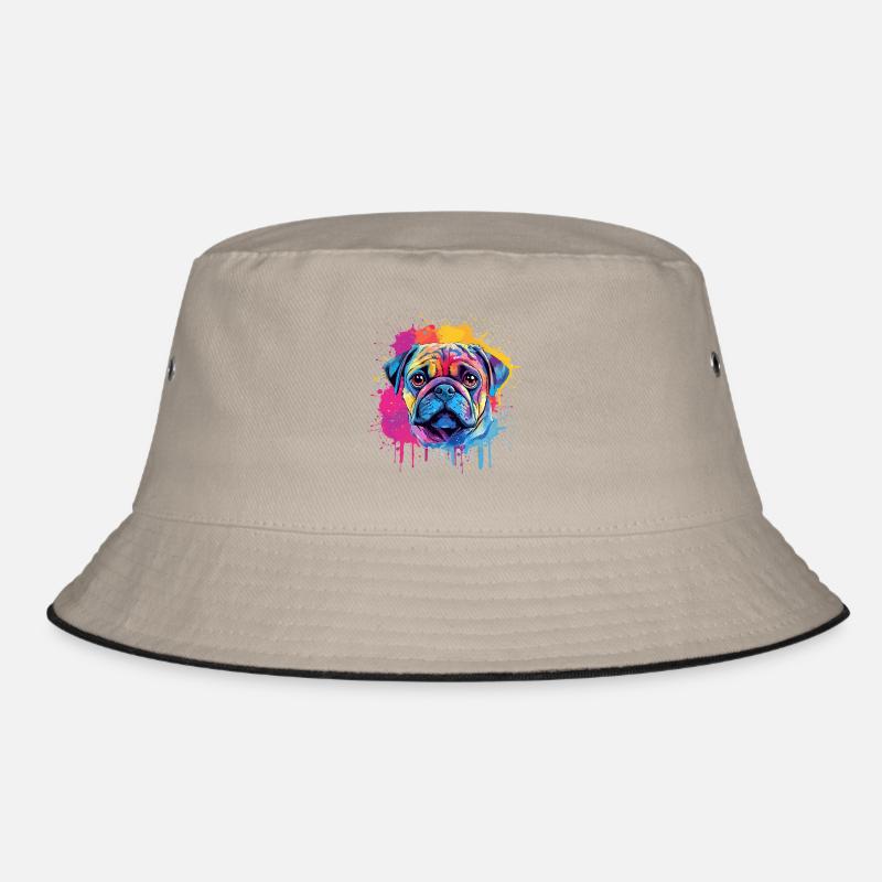 Color Splash Pug Portrait Bucket Hat