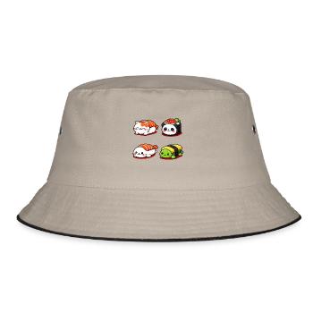 Kawaii Sushi Tierchen Parade - Bucket Hat - Khaki/Schwarz - Vorne