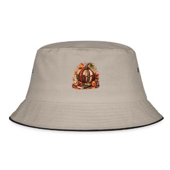Bücher Kürbis | Herbst Lesen Cozy Book Lover - Bucket Hat - Khaki/Schwarz - Vorne