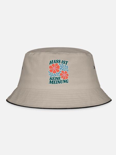 Hass ist keine Meinung Blumen Statement Shirt - Bucket Hat - Khaki/Schwarz