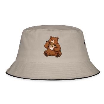 Bär liebt Ramen – Nudeln & Genuss - Bucket Hat - Khaki/Schwarz - Vorne