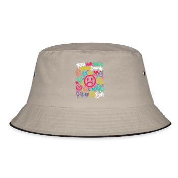 Frown – Traurige Gesichter im Graffiti-Stil BUNT - Bucket Hat - Khaki/Schwarz - Vorne
