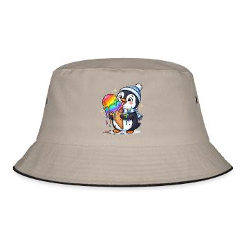 Regenbogen Eis Pinguin - Bucket Hat - Khaki/Schwarz - Vorne