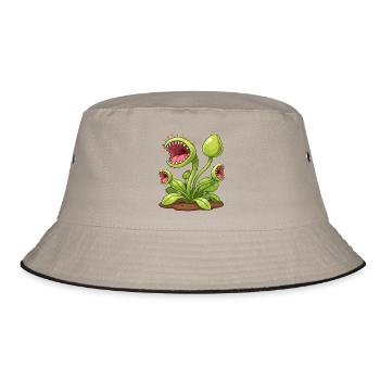 Fleischfressende Pflanze Geschenk  - Bucket Hat - Khaki/Schwarz - Vorne