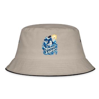 Toward Light – Wellenmotive und Heilandsfigur - Bucket Hat - Khaki/Schwarz - Vorne