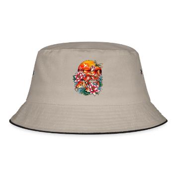 Carpe_ko_et_lotus_au_coucher_du_soleil - Bucket Hat - Khaki/Schwarz - Vorne