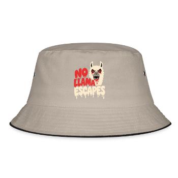 Horror-Lama – No Llama Escapes - Bucket Hat - Khaki/Schwarz - Vorne