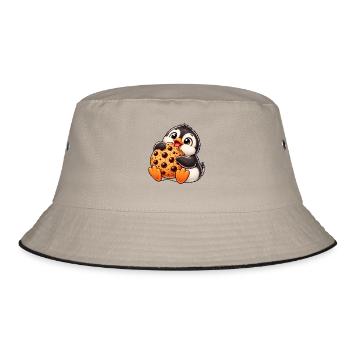 Süßer Pinguin Cartoon mit Keks Nachtisch - Bucket Hat - Khaki/Schwarz - Vorne