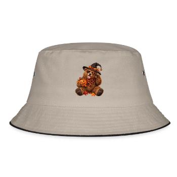Herbst-Halloween-Bär mit Kürbissen - Bucket Hat - Khaki/Schwarz - Vorne