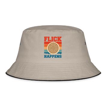 Flick Happens – Lustiges Crokinole Brettspiel - Bucket Hat - Khaki/Schwarz - Vorne
