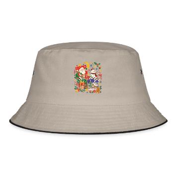 Festliche Weihnachtsszene mit Geschenken - Bucket Hat - Khaki/Schwarz - Vorne