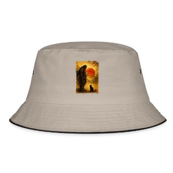 Samurai Bigfoot, Japanisch Grafik, Schwarze Katze - Bucket Hat - Khaki/Schwarz - Vorne