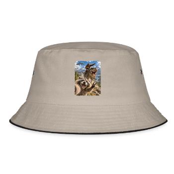 Lustiges Waschbär Selfie mit Bigfoot, T-Rex, UFO - Bucket Hat - Khaki/Schwarz - Vorne