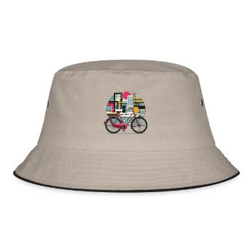 Bike Fahrrad Stadt mit Bauhaus Architektur Kunst - Bucket Hat - Khaki/Schwarz - Vorne