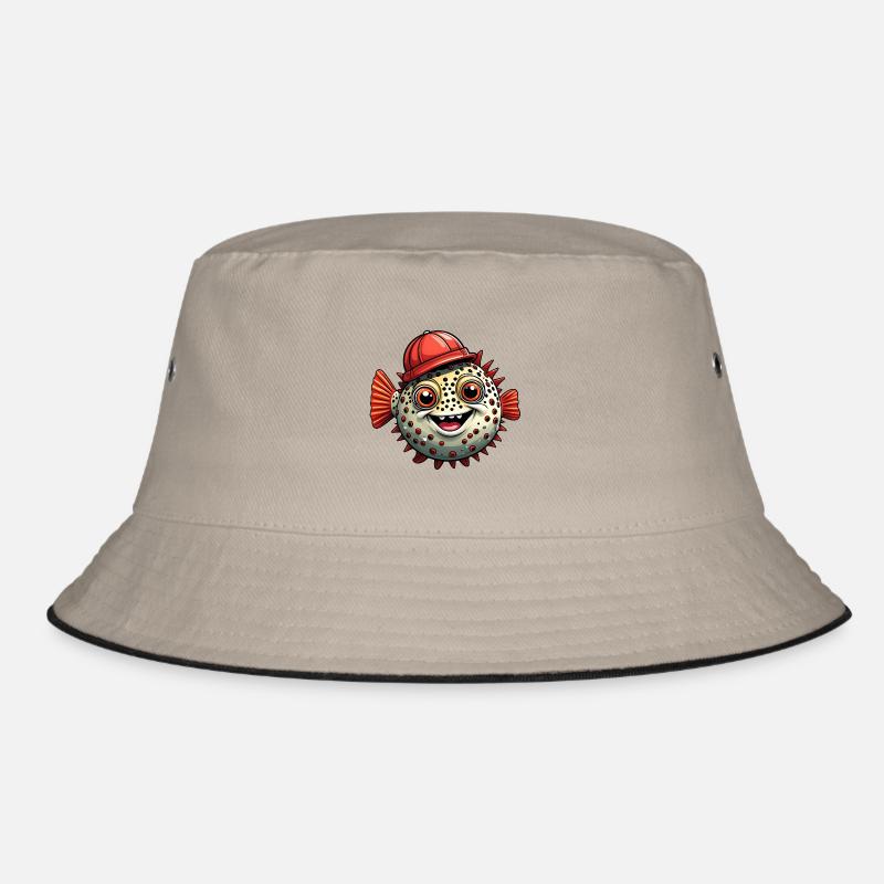 Lustiger Kugelfisch mit roter Basecap Bucket Hat