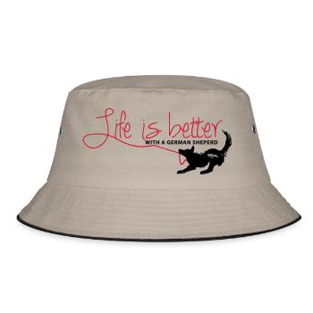 Life is better with a german sheperd! - Bucket Hat - Khaki/Schwarz - Vorne