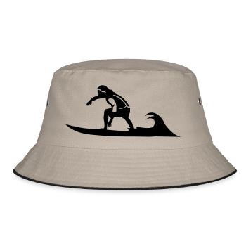 surfer welle surfbrett strand brandung - Bucket Hat - Khaki/Schwarz - Vorne