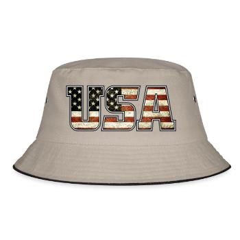 USA - Bucket Hat - Khaki/Schwarz - Vorne