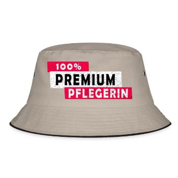 100% Premium Pflegerin Design / Geschenkidee - Bucket Hat - Khaki/Schwarz - Vorne