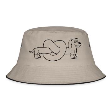 Dog Dachshund Pretzel Shape Knot Long Body Comic - Bucket Hat - khaki/black - Front