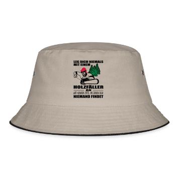 Holzfäller mit Motorsäge - Bucket Hat - Khaki/Schwarz - Vorne