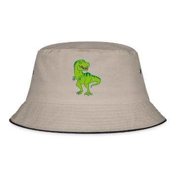 T-Rex / grüner Comic Dinosaurier - Bucket Hat - Khaki/Schwarz - Vorne