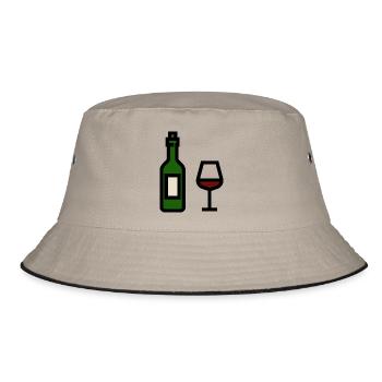 Red wine bottle with red wine glass - Bucket Hat - khaki/black - Front