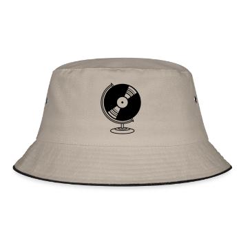 platte vinyl dj musik globus club party disko plan - Bucket Hat - Khaki/Schwarz - Vorne