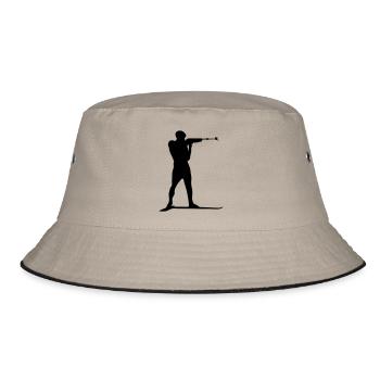 Zeichnung, Silhouette, moderner Biathlon - Bucket Hat - Khaki/Schwarz - Vorne