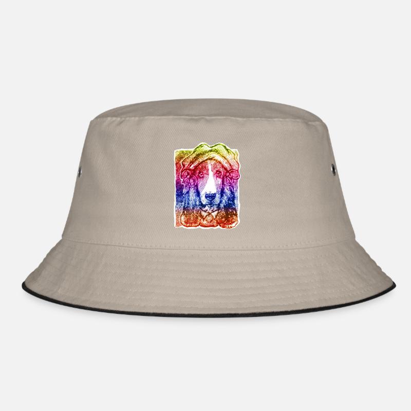 Hund-Dame mit Haube (Regenbogen) - Bucket Hat - Khaki/Schwarz