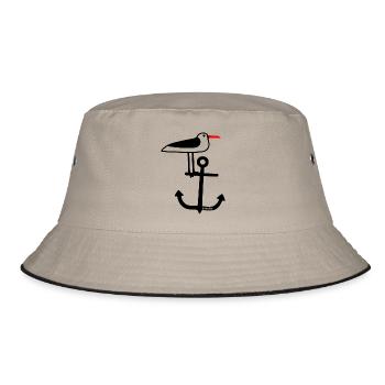 Ostseeliebe- Die Möve auf dem Anker - Bucket Hat - Khaki/Schwarz - Vorne