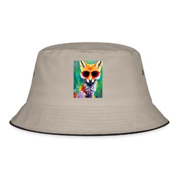 Neon fox with red sunglasses - Bucket Hat - khaki/black - Front