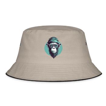 Cooler Hipster Affe mit Brille und Cap - Bucket Hat - Khaki/Schwarz - Vorne