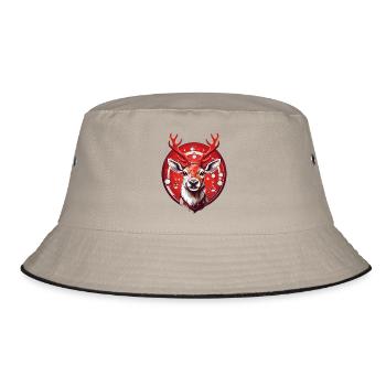 Rentier mit Weihnachtskugeln - Bucket Hat - Khaki/Schwarz - Vorne