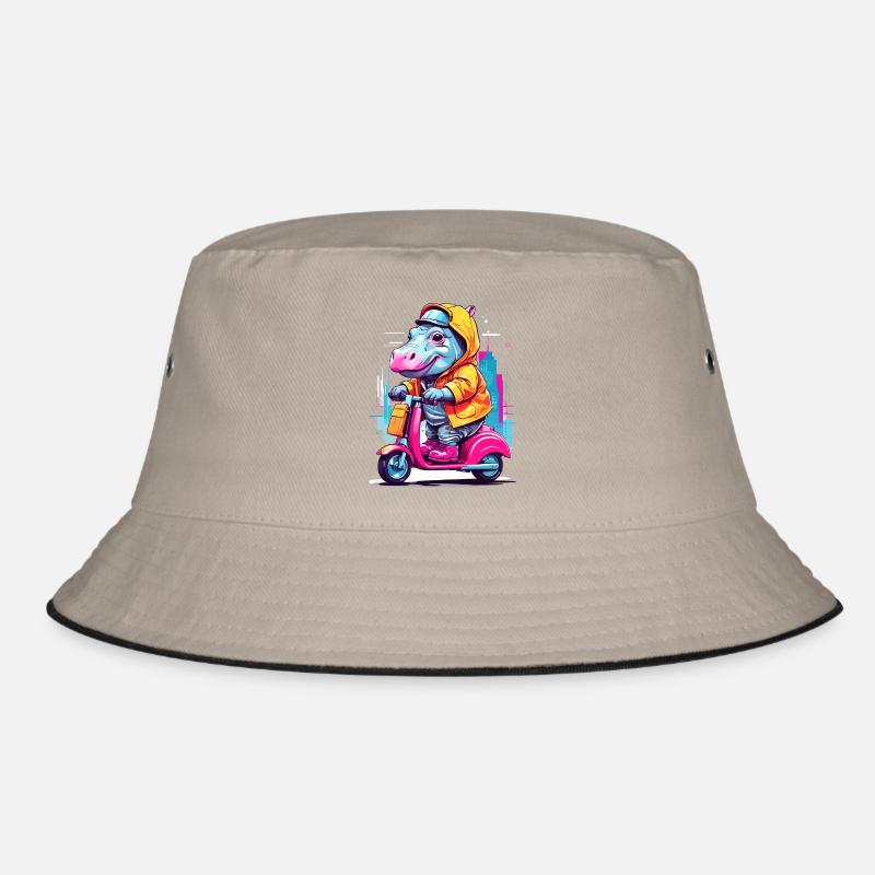 Nilpferd auf Roller - Bucket Hat - Khaki/Schwarz